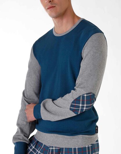 Pigiama lungo uomo in cotone interlock, blu petrolio, , LOVABLE