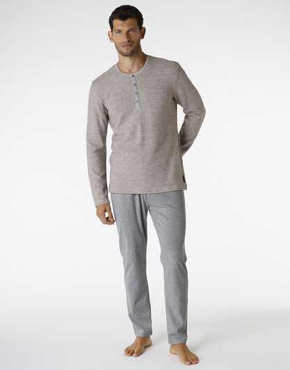 Pigiama lungo in interlock, corda scuro e grigio, , LOVABLE