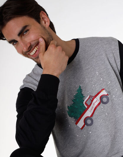 Pigiama uomo lungo in jersey di cotone, nero, , LOVABLE