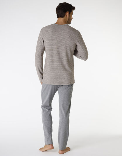 Pigiama lungo in interlock, corda scuro e grigio, , LOVABLE