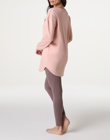 Pigiama Lungo Scollo a V in Interlock, rosa blush, , LOVABLE