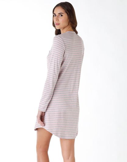 Camicia da notte in 100% cotone interlock, a righe rosa e grigio, , LOVABLE