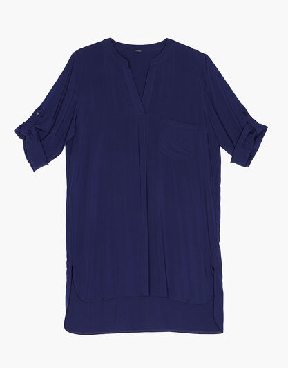 Caftano scollo profondo in tela di viscosa, blu navy , , LOVABLE