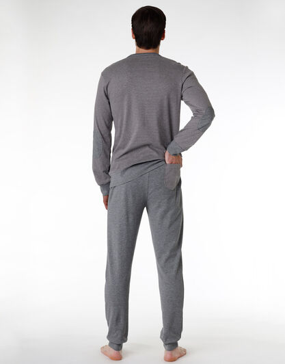 Pigiama lungo uomo in cotone interlock, grigio a righe, , LOVABLE