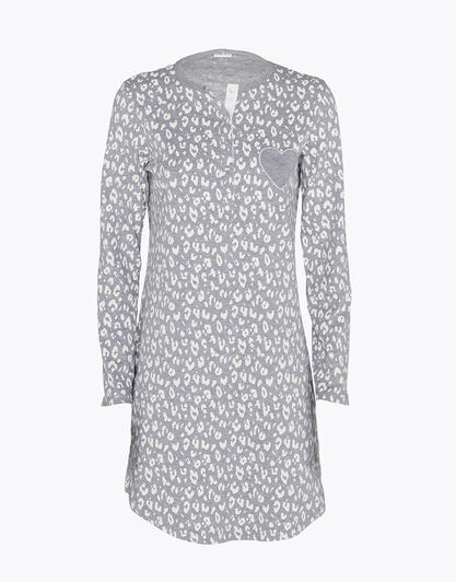 Camicia da notte manica lunga in 100% cotone, grigio stampato, , LOVABLE