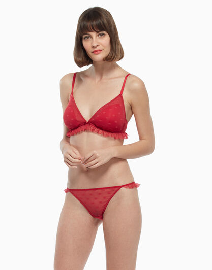 Reggiseno triangolo soft imbottito in tulle jacquard, rosso, , LOVABLE