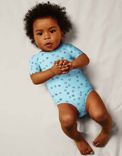 Body neonato a manica corta in cotone biologico pacco da 3, fantasia con stelle, bianco e azzurro, , LOVABLE