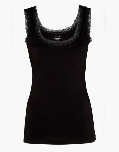 Canotta spalla larga con pizzo in viscosa Basic Soul, nero, , LOVABLE
