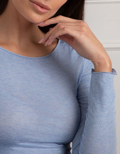 Maglia con scollo a barchetta e manica lunga in modal e cashmere, ortensia,  Maglia con scollo a barchetta e manica lunga in modal e cashmere, ortensia, , LOVABLE