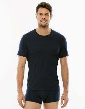 T-shirt girocollo Premium Cotton blu in cotone elasticizzato di alta qualità-LOVABLE