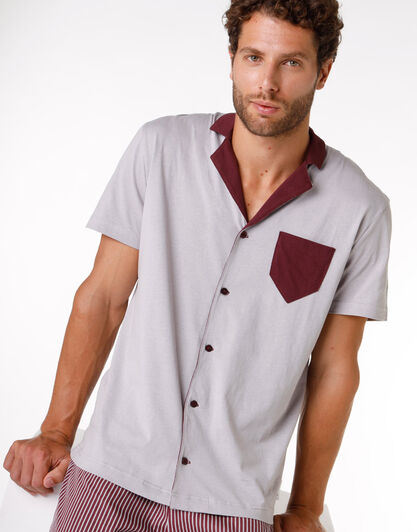Pigiama corto uomo in 100% cotone, grigio e bordeaux, , LOVABLE