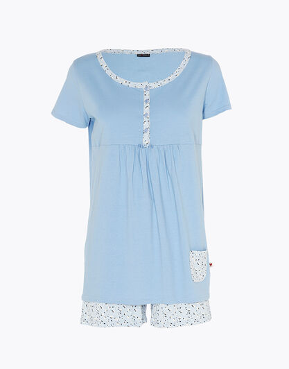 Pigiama corto donna in jersey 100% cotone, azzurro, , LOVABLE