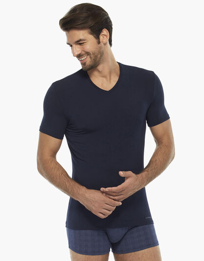 T-shirt manica corta blu notte in micromodal con scollo a V, , LOVABLE