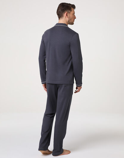 Pigiama Lungo Collo Serafino in Interlock, ebano, , LOVABLE