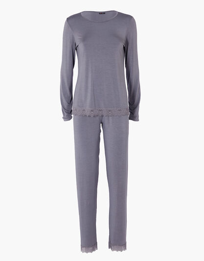 Pigiama Lungo Elegant Modal, grigio antracite, , LOVABLE