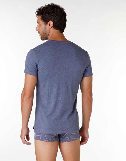 T-shirt uomo in cotone elasticizzato, blu melange, , LOVABLE