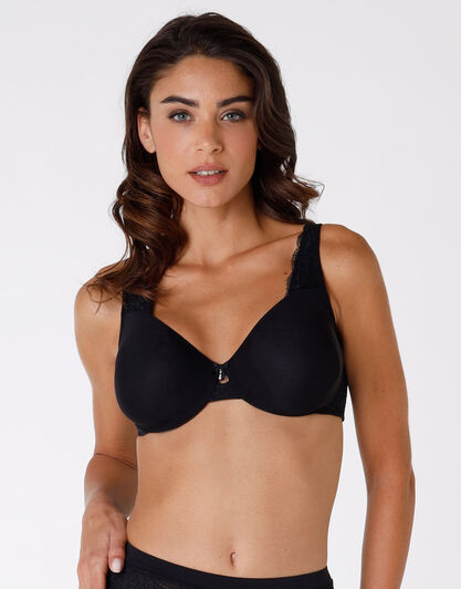 Reggiseno con ferretto Celebrity Minimizer, in pizzo e microfibra, nero,  Reggiseno con ferretto Celebrity Minimizer, in pizzo e microfibra, nero, , LOVABLE