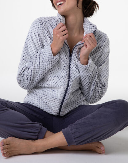 Homewear Aperto in Pelliccetta jacquard e Micropile, grigio, , LOVABLE