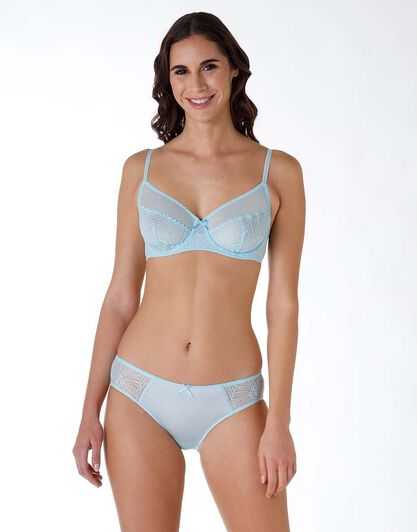 Slip Modern Lace in microfibra e pizzo elastico, acquamarina, , LOVABLE