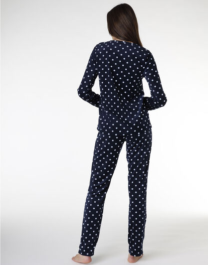 Homewear donna lungo in micropile, blu a pois, , LOVABLE