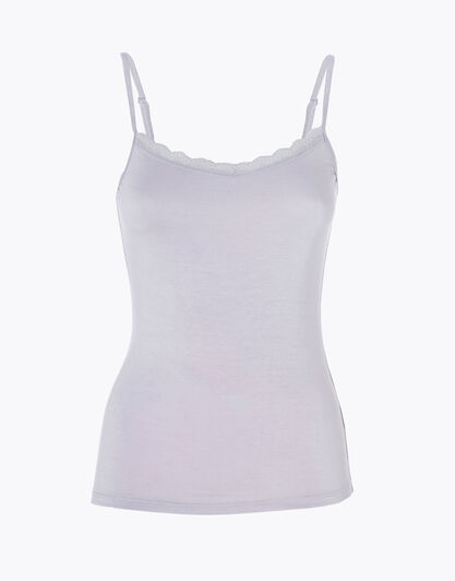 Top donna Basic Soul in viscosa con balza in pizzo, grigio lillato, , LOVABLE