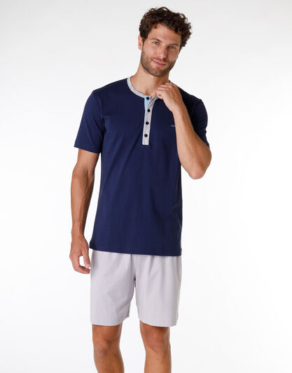 Pigiama corto uomo in jersey di 100% cotone, blu navy, , LOVABLE