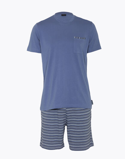 Pigiama manica e gamba corta, blu polvere, in jersey 100% cotone , , LOVABLE