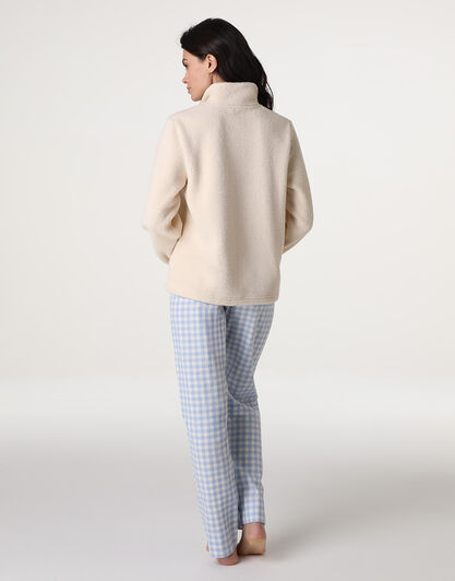 Homewear Chiuso con mezza Zip in Flanella e Pelliccetta, bianco, , LOVABLE