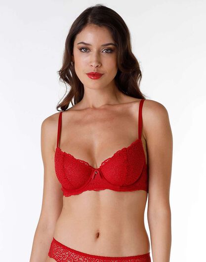 Reggiseno con ferretto Exquisite Lace in pizzo e microfibra, rosso, , LOVABLE