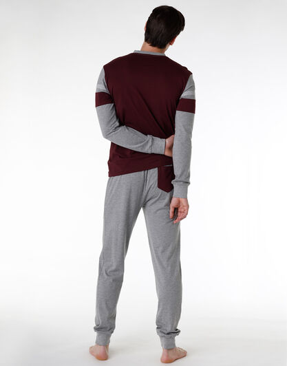 Pigiama lungo uomo in jersey, bordeaux, , LOVABLE