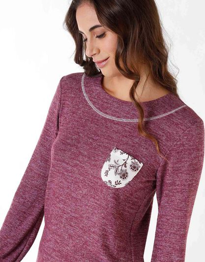 Pigiama lungo donna in flanella, bordeaux, , LOVABLE
