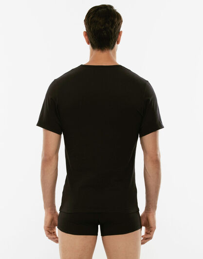 T-shirt 100% Pure Cotton nera in cotone con scollo a V-LOVABLE