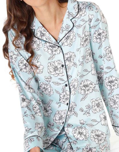 Pigiama donna lungo in satin, azzurro acqua, , LOVABLE