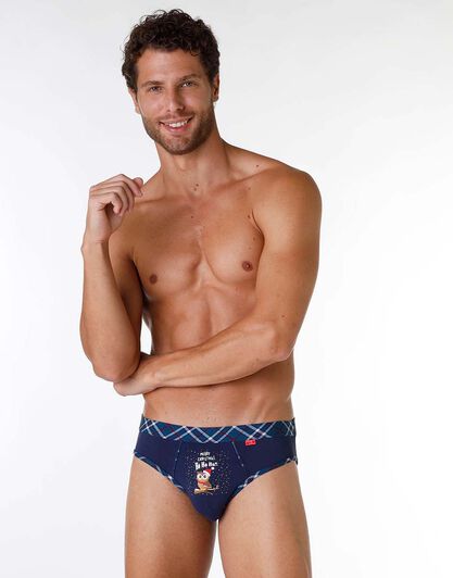 Slip uomo in cotone elasticizzato, blu con stampa gufetto, , LOVABLE