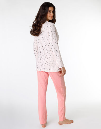 Pigiama lungo donna in jersey 100% cotone, pesca, , LOVABLE