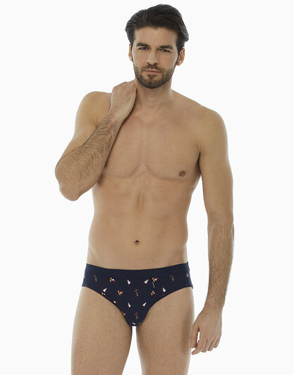 Slip blu stampato in cotone elasticizzato , , LOVABLE