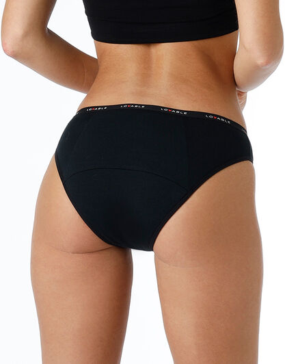 NUOVO Slip da ciclo lavabile in cotone biologico certificato, colore nero, per flusso abbondante, , LOVABLE