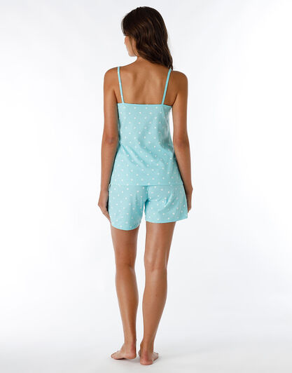 Pigiama top con spalline e pantaloncino in jersey, verde acqua con cuori, , LOVABLE