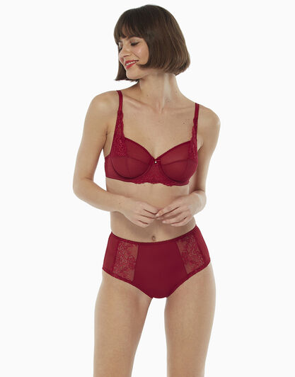 Reggiseno ferretto in microfibra, tulle plumetis e pizzo, rosso, , LOVABLE