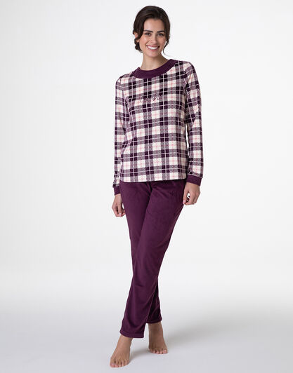 Pigiama Lungo in Micropile, tartan vinaccia, , LOVABLE