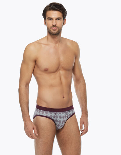 Slip in cotone elasticizzato, stampe quadri bordeaux, , LOVABLE