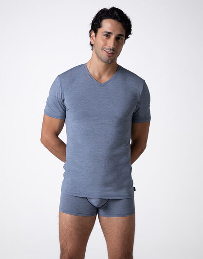 T-Shirt Scollo a V Micromodal Fil a Fil, azzurro jacquard, , LOVABLE
