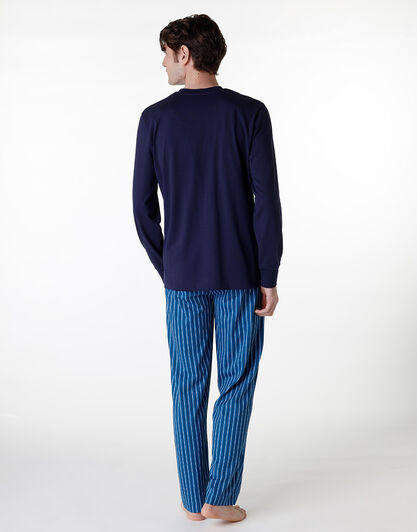 Pigiama lungo scollo a V in jersey, blu navy, , LOVABLE