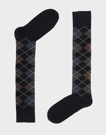 Calze lunghe uomo blu navy, con stampa rombi, , LOVABLE
