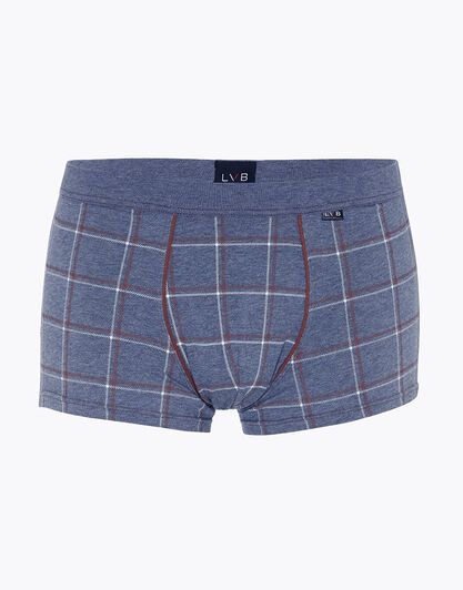 Boxer uomo in cotone elasticizzato, blu melange con stampa check, , LOVABLE