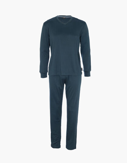 Pigiama Lungo Scollo a V in Interlock, blu notte, , LOVABLE