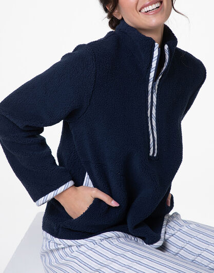 Homewear Chiuso con mezza Zip in Flanella e Pelliccetta, blu notte, , LOVABLE