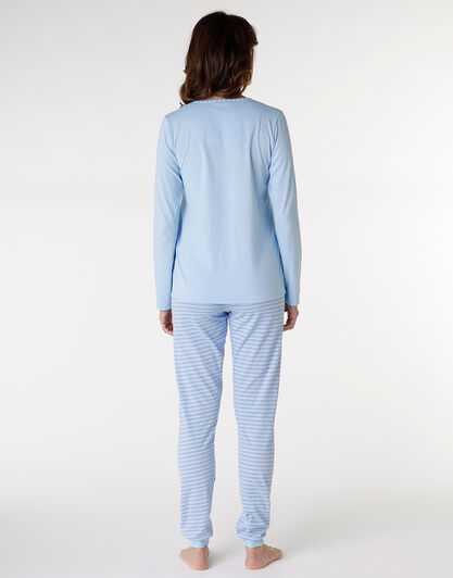 Pigiama lungo in jersey di cotone, azzurro, , LOVABLE