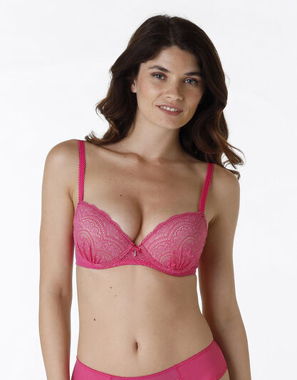 Reggiseno balconcino push-up Celebrity in pizzo elastico, lampone, , LOVABLE