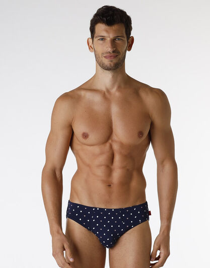 Slip Printed Cotton Modal, blu navy con stampa puzzle, , LOVABLE